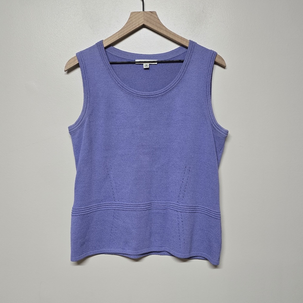 ST. JOHN  Womens Purple Sleeveless Knit Top‎ Shirt Sz M Minimalist Quiet Luxury